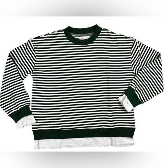 CALI BE Dark Green Off white
Horizontal Stripe Oversized
Crew neck Pullover S - Picture 2 of 10